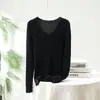 Suéter de Cachemir 100% Puro con Cuello en V para Mujer, Nuevo Estilo Otoño e Invierno, Color Sólido, Versátil Suéter de Punto de Cachemir de Manga Larga