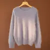 Suéter de Cachemira para Mujer Otoño/Invierno 2026 100% Cachemira Pura Cuello Redondo Cepillado Moderno Versátil Holgado Jersey Top Cálido