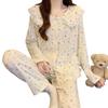 Pijama de Algodón Nubes Florales Pequeñas para Mujer Primavera Nuevo Pantalón Largo Celebridad de Internet Encaje Dulce Traje de Ropa para el Hogar Venta al por Mayor