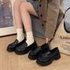 Zapatos Planos Redondos de Suela Gruesa Estilo Coreano para Mujer Negros Estilo Preppy Zapatos Pequeños de Cuero Mocasines Británicos Versátiles Zapatos 2025Jk