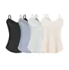 Nuevo top de tirantes finos de satén y seda casual de verano para mujer, de corte holgado, cintura alta, ribete de encaje y escote en V