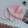Sombrero de Pescador Tejido Azul y Blanco Estilo Coreano para Mujer, Sombrero de Sol Transpirable Calado de Verano, Sombrero Tipo Cubo Dulce y de Alta Gama