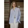 Camisa Top de Manga Longa Listrada de Linho com Rosto Sorridente Bordado Jomi2026Ss para Mulheres Proteção Solar Física de Verão