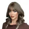 Peluca corta rizada ondulada de color marrón para mujer, estilo europeo y americano, con flequillo, adecuada para uso diario, voluminosa, resistente al calor, longitud hasta el hombro, 14 pulgadas
