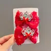 2025 Nova Tiara de Princesa Menina Corrente de Testa de Ano Novo Laço Vermelho Tiara de Pérola Acessório de Cabeça para Meninas