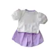 Conjunto Casual para Niña 2025 Verano Nuevo Elegante Moda para Niña Pequeña Cuello Redondo Manga Corta Conjunto de Dos Piezas Venta al por Mayor