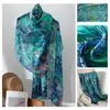 Nuevo Producto de Primavera: Bufanda de Seda Floral Verde para Mujer, Chal Largo de Seda, en Stock para Venta al por Mayor