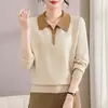 Nueva camisa básica de manga larga de otoño para mamá, suéter con cuello para mujer, top de punto de talla grande, ropa de otoño e invierno para mujeres de mediana edad y mayores