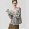 Cárdigan de Seda de Morera y Cachemira Ligero, Lujoso, Sencillo y Transpirable para Mujer, Cuello en V, Estilo Perezoso, Chaqueta de Punto Reductora de Edad para Mujer