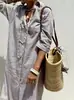 Cardigan de Rayas de Manga de Cinco Cuartos con Solapa para Mujer, Estilo Nuevo de Comercio Exterior Europeo y Americano 2026