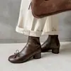 Botines Adelgazantes Estilo Coreano Suave Lazo Suela Silenciosa 2026 Otoño/Invierno Tacón Grueso Tacón Medio Punta Redonda Elásticos Ajustados al Tobillo Mujer