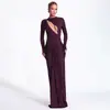Vestido de Estilo Europeo y Americano Transfronterizo Otoño/Invierno 2025 Color Sólido Manga Larga Corte Entallado Hueco Bodycon Atado Sexy Largo