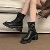 Botines de Tacón Alto Grueso Estilo Francés para Mujer Otoño e Invierno 2024 Nuevo Estilo Británico Punta Redonda Tacón Grueso Elásticos Delgados