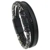 Pulsera para hombre de varios estilos retro europeos y americanos transfronterizos, disponible en stock, con hebilla magnética redonda de aleación, multicapa tejida a mano