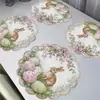 Jogo Americano de Páscoa com Formatos de Coelho e Ovo, Borda Irregular de Renda, Estampa de Linho, Decoração de Mesa para Sala de Estar, Jogo Americano de Páscoa