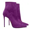 Botas de Moda Europeias e Americanas Transfronteiriças Bico Fino Salto Alto Zíper Lateral Botas Femininas Comércio Exterior Botas Femininas 12cm