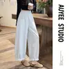 Calça feminina cinza cropped estilo pantalona, novo estilo primavera e outono, com um visual relaxado e chique, apresentando um design de perna larga e uma estética inspirada na Coreia