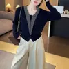 Cardigan de Punto con Bloques de Color y Rayas Estilo Coreano, de Atar, Diseño Corto, Suéter Versátil para Mujeres Pequeñas