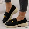 Zapatos Casuales Nuevos de Otoño 2026 con Borlas y Lazo Talla Grande Comercio Exterior Mocasines con Cuentas de Cruzado de Tacón Medio para Mujer
