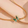 Cadena para Clavícula Retro Mariposa Verde Acero de Titanio Oro 18k Cadena Hueso de Serpiente Ins Lujo Ligero de Alta Gama Diseño Nicho Collar para Mujeres