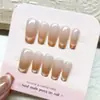 Unhas Trapezoidais Degradê Cor de Café, Peças de Manicure Elegantes Feitas à Mão com um Toque de Luxo, Conjunto de 10 Peças com Design de Gatinho Sorridente Olho de Gato