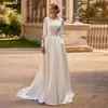 Aliexpress Transfronterizo Blanco Cintura Alta Sencillo Vestido de Novia Largo Nupcial Elegante Boda en Iglesia Delgado Cola Vestido de Novia