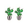 Aretes de cactus creativos personalizados europeos y americanos de aleación con goteo de aceite, aretes de flores de planta en maceta con incrustaciones de diamantes, aretes transfronterizos para mujer