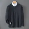 Comércio Exterior Transfronteiriço Cardigã 100% Lã Pura Masculino Gola Redonda Suéter Espesso Tricô Solto Casual Business Casaco de Caxemira