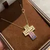 Plata de Ley S925 Colgante de Collar Cruz Colorida Seiko Gama Alta Ins Cadena de Clavícula Retro Desmontable Multiusos