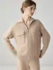 Cardigan de Tricô com Zíper em Cashmere Estilo Old Money para Mulheres com Design de Bolso, Elegante Casaco Suéter com Gola Reversível