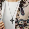 Pendente Masculino em Aço Titânio Cruz Rosa Artística Retrô Marca de Moda Ins Personalidade Punk Moda Punk Colar Venda por Atacado