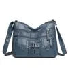 Bolsa Transversal de Couro Lavado Transfronteiriça 2025 Nova Moda Grande Capacidade Simples Multicamadas Ombro Único Transversal Feminina Bolsa Tote