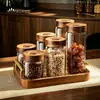 Juego de Frascos Sellados de Vidrio con Tapa de Palo de Rosa con Bandeja para Transportar para Granos de Café, Té y Almacenamiento de Alimentos de Cocina