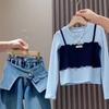 Conjunto de Otoño 2025 para Niñas Nuevo Elegante Conjunto de Dos Piezas para Niños Mayores, Chaqueta de Mezclilla de Manga Larga y Pantalones Conjunto Trendy de Dos Piezas