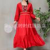 Vestido estilo étnico nuevo de algodón de seda para mujer, vestido de estilo retro con cintura bordada, vestido de playa para viajes.
