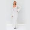 Vestido Elegante da Moda Europeia e Americana de Outono e Inverno Tricotado com Torções Decote nas Costas Feminino Cor Pura Modelador Saia Longa