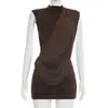 Vestido de Verão Novo Europeu e Americano Transfronteiriço Slim-Fit com Fitas, Gola Redonda, Franzido, Bodycon, Vestido Irregular Sem Mangas