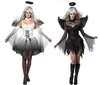 Fantasia de Anjo Caído Preto e Branco para Adultos de Halloween Vampire Demônio Festa Baile de Máscaras Fantasia de Performance Feminina