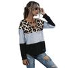 Bai Fen Zhi Yi Amazon Transfronterizo Europeo y Americano Otoño Estampado de Leopardo Patchwork Diseño Manga Larga Cuello Cuadrado Camiseta de Manga Larga