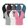 Camisola blanca de cuello halter con escote en V y espalda descubierta con copas en el pecho para mujer, nuevo estilo de verano 2026, cintura fruncida, top para llevar encima