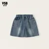 Roupas Infantis Yingsibo Verão Shorts Finos de Brim para Meninas, Calças Infantis, Calças de Barra Reta de Comprimento Médio para Meninas Tendência