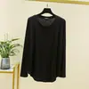 Camiseta de Manga Larga de Modal para Mujer Talla Grande Holgada de Primavera y Otoño, Delgada, Adelgazante, Cuello Redondo, Camisa Base de Color Sólido