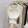 Camisa Polo de Punto Lisa de Manga Larga Estilo Old Money Estilo Coreano para Mujer Nueva Ropa de Otoño Top Base Adelgazante