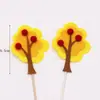 Enchufe para Pastel de Cumpleaños de Árbol del Bosque Verde Azul Amarillo Fieltro Árbol Mori Decoración para Hornear Tarjeta de Mesa de Postre