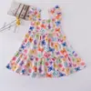 Novo vestido de retalhos de algodão e seda para crianças mais velhas com mangas bufantes, vestido regata, roupa de apresentação infantil, saia longa para meninas
