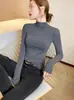 Camisa Base Gola Meia-alta Modal Feminina para Interior Primavera Outono Inverno 2025 Nova Elegante Fashion Preta