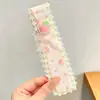 Faixa de cabelo de tricô floral com velcro para mulheres, presilha de franja floral doce, faixa de cabelo para arrumar o cabelo, acessório de cabelo estilo pastoral francês