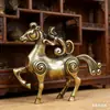 Cavalo de Latão Puro Pisando na Tigela do Tesouro para Riqueza Instantânea, Decoração Vintage para Casa, Animal de Estimação de Chá para Mesa de Escritório, Ornamento Artesanal