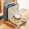 Caja de Viaje Portátil Set de Té Kung Fu Cerámica Vajilla de Té Una Tetera Cuatro Tazas Set Completo Venta al por Mayor Regalo Logo