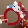 Diadema de Dibujos Animados Linda Cabeza Roja de Gato Kt Lentejuela Moño Cara de Gato Diadema para Lavarse el Pelo Diadema Festiva Roja de Año Nuevo Pasador